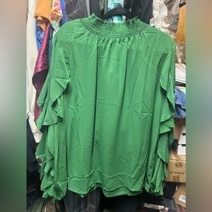 Brand New Green 2X Long Ruffle Sleeve Blouse from Chic Soul